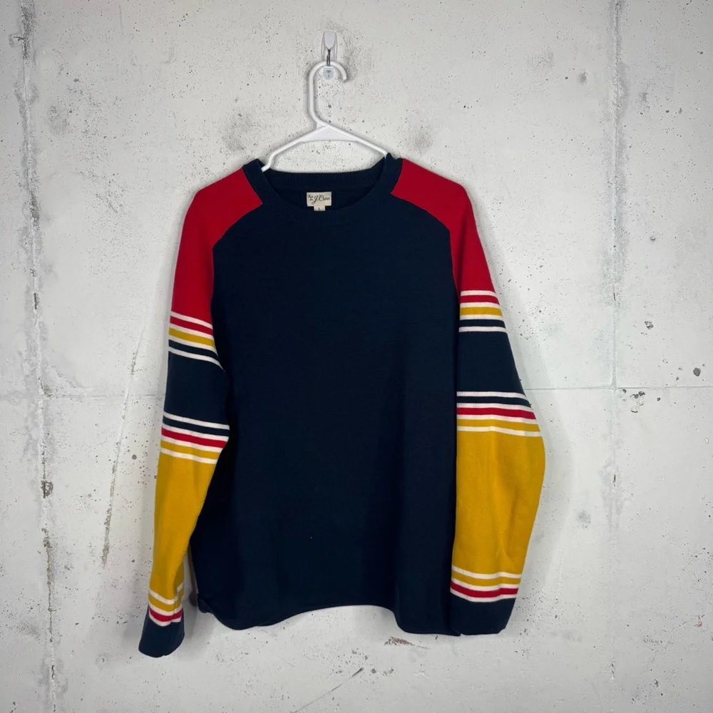 Knit For J.Crew Cotton Milano Stitch Striped Sleeve Sweater Colorblock Large